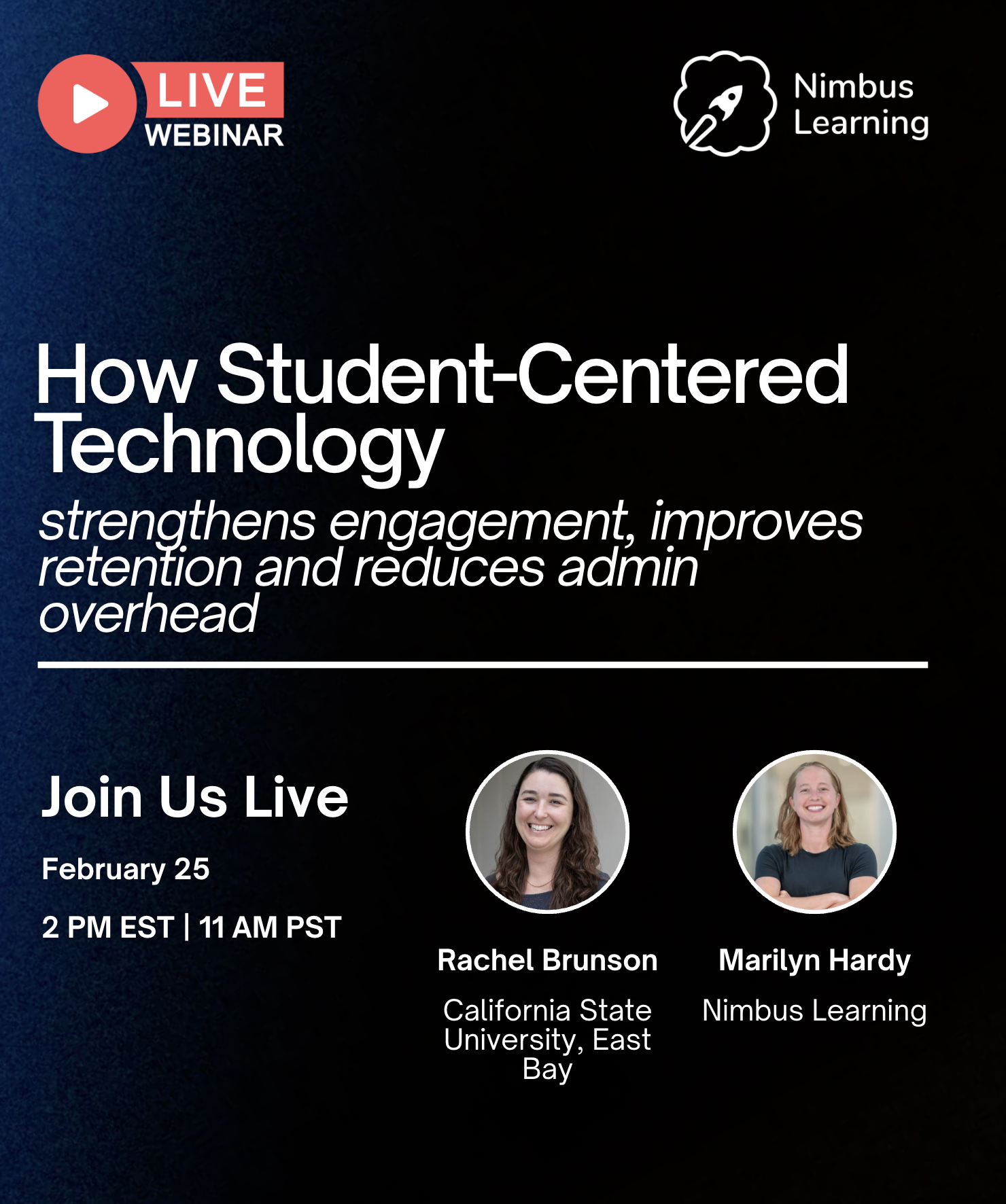 Webinar poster for How Student-Centered Technology, featuring Rachel Brunson and Marilyn Hardy